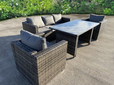 RATTAN WICKER GARDEN OUTDOOR SEATER SOFA CONSERVATORY FURNITURE PATIO COFFEE TABLE STOOLS STORAGE DINING SET GREY