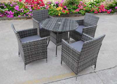 RATTAN WICKER GARDEN OUTDOOR WICKER BISTRO 4 FOUR GREY TABLE AND CHAIRS FURNITURE PATIO SET GREY