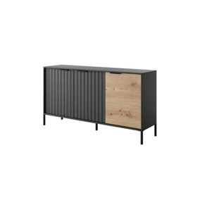 Rave C Contemporary Sideboard Cabinet 3 Hinged Doors 3 Shelves Black & Oak Artisan Effect (H)820mm (W)1530mm (D)400mm