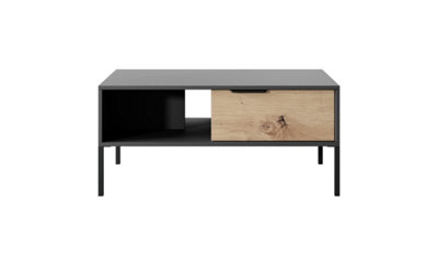 Rave Contemporary Coffee Table 2 Drawers Black & Oak Artisan Effect (H)450mm (W)970mm (D)600mm