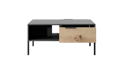 Rave Contemporary Coffee Table 2 Drawers Black & Oak Artisan Effect (H)450mm (W)970mm (D)600mm