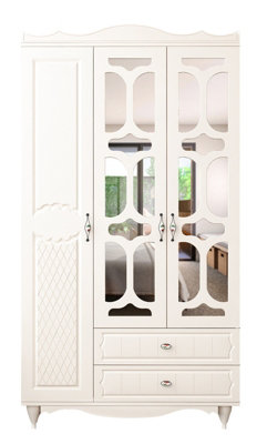 RAVEN 3 Door 2 Drawer Mirrored White Wardrobe