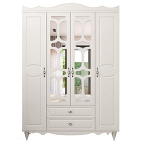 RAVEN 4 Door 2 Drawer Mirrored White Wardrobe