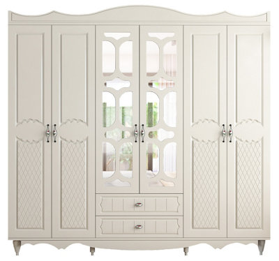 RAVEN 6 Door 2 Drawer Mirrored White Wardrobe