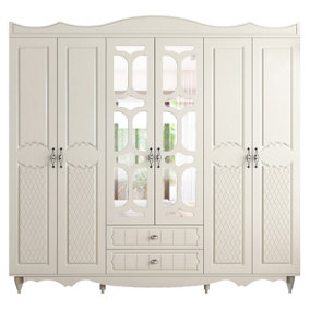 RAVEN 6 Door 2 Drawer Mirrored White Wardrobe