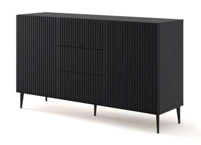 Ravenna B Chest of Drawers In Black with Black Legs - Elegant Milled & Foiled MDF with Sleek Pin Legs - D420mm x H870mm x W1500mm