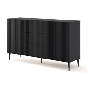 Ravenna B Chest of Drawers In Black with Black Legs - Elegant Milled & Foiled MDF with Sleek Pin Legs - D420mm x H870mm x W1500mm