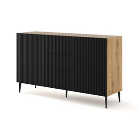 Ravenna B Chest of Drawers In Oak Artisan with Black Legs - Elegant Milled & Foiled MDF - Sleek Pin Legs D420mm x H870mm x W1500mm