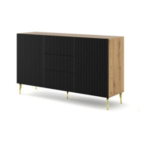 Ravenna B Chest of Drawers In Oak Artisan with Gold Legs - Elegant Milled & Foiled MDF - Sleek Pin Legs D420mm x H870mm x W1500mm