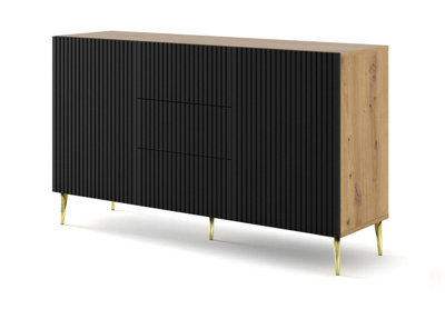Ravenna B Chest of Drawers In Oak Artisan with Gold Sleek Pin Legs - Elegant Milled & Foiled MDF - D420mm x H870mm x W1500mm