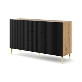 Ravenna B Chest of Drawers In Oak Artisan with Gold Sleek Pin Legs - Elegant Milled & Foiled MDF - D420mm x H870mm x W1500mm