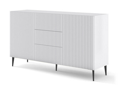 Ravenna B Chest of Drawers In White with Black Legs - Elegant Milled & Foiled MDF with Sleek Pin Legs - D420mm x H870mm x W1500mm