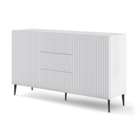 Ravenna B Chest of Drawers In White with Black Legs - Elegant Milled & Foiled MDF with Sleek Pin Legs - D420mm x H870mm x W1500mm