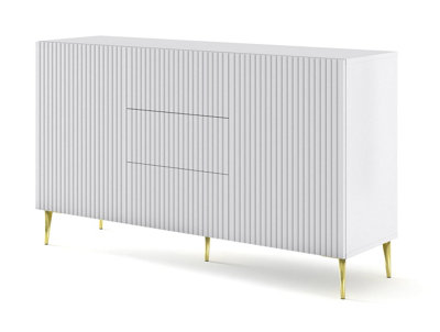 Ravenna B Chest of Drawers In White with Gold Legs - Elegant Milled & Foiled MDF with Sleek Pin Legs - D420mm x H870mm x W1500mm