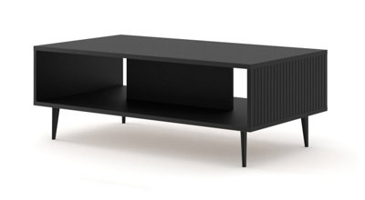 Ravenna B Coffee Table in Black and Black Legs - Modern Elegance with Milled Foiled MDF and Metal Frame - W900mm x D600mm x 450mm