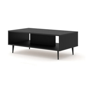 Ravenna B Coffee Table in Black and Black Legs - Modern Elegance with Milled Foiled MDF and Metal Frame - W900mm x D600mm x 450mm