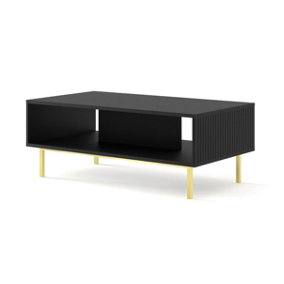 Ravenna B Coffee Table in Black and Gold Legs - Modern Elegance with Milled Foiled MDF and Metal Frame - W900mm x D600mm x 450mm