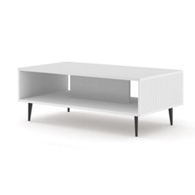 Ravenna B Coffee Table in White and Black Legs - Modern Elegance with Milled Foiled MDF and Metal Frame - W900mm x D600mm x 450mm