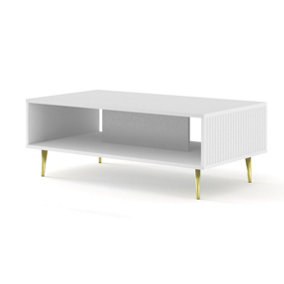 Ravenna B Coffee Table in White and Gold Legs - Modern Elegance with Milled Foiled MDF and Metal Frame - W900mm x D600mm x 450mm