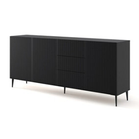 Ravenna Chest of Drawers in Black and Black Pin Legs - Modern Milled & Foiled MDF - D420mm x H870mm x W2000mm