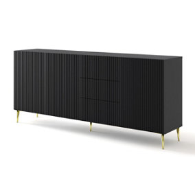 Ravenna Chest of Drawers in Black and Gold Pin Legs - Modern Milled & Foiled MDF - D420mm x H870mm x W2000mm