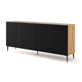 Ravenna Chest of Drawers in Oak Artisan and Black Pin Legs - Modern Milled & Foiled MDF - D420mm x H870mm x W2000mm
