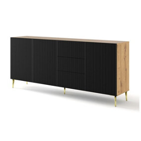 Ravenna Chest of Drawers in Oak Artisan and Gold Pin Legs - Modern Milled & Foiled MDF - D420mm x H870mm x W2000mm