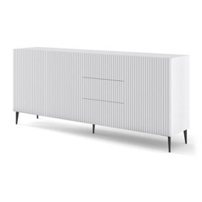 Ravenna Chest of Drawers in White and Black Pin Legs - Modern Milled & Foiled MDF - D420mm x H870mm x W2000mm