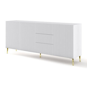 Ravenna Chest of Drawers in White and Gold Pin Legs - Modern Milled & Foiled MDF - D420mm x H870mm x W2000mm