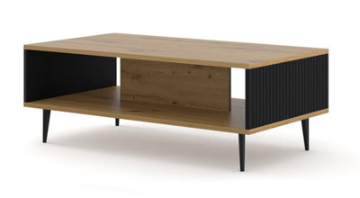 Ravenna Coffee Table in Oak Artisan and Black Legs - Modern Elegance with Foiled MDF and Metal Frame - W900mm x D600mm x 450mm