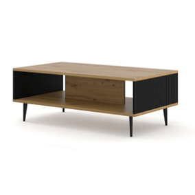 Ravenna Coffee Table in Oak Artisan and Black Legs - Modern Elegance with Foiled MDF and Metal Frame - W900mm x D600mm x 450mm