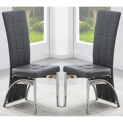 Ravenna Grey Faux Leather Dining Chairs In Pair