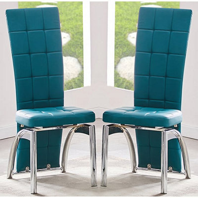 Ravenna Teal Faux Leather Dining Chairs In Pair