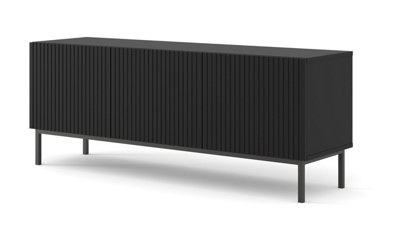 Ravenna TV Stand in Black with Black Legs - Chic Milled & Foiled MDF - Contemporary Metal Frame - W1500mm x H580mm x 420mm