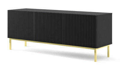 Ravenna TV Stand in Black with Gold Legs - Chic Milled & Foiled MDF - Contemporary Metal Frame - W1500mm x H580mm x 420mm