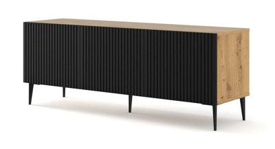 Ravenna TV Stand in Oak Artisan and Black - Chic Milled & Foiled MDF - Contemporary Metal Frame - W1500mm x H580mm x 420mm