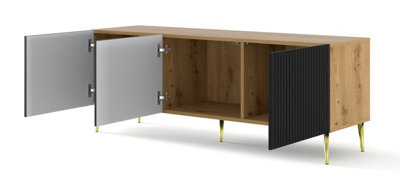 Ravenna TV Stand in Oak Artisan and Gold - Chic Milled & Foiled MDF - Contemporary Metal Frame - W1500mm x H580mm x 420mm