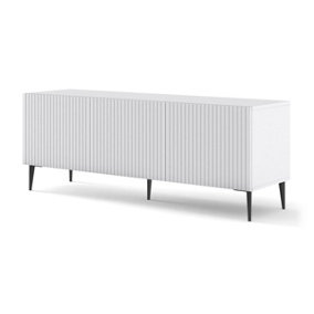 Ravenna TV Stand in White Matt with Black Legs - Chic Milled & Foiled MDF - Contemporary Metal Frame - W1500mm x H580mm x 420mm