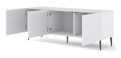 Ravenna TV Stand in White Matt with Black Legs - Chic Milled & Foiled MDF - Contemporary Metal Frame - W1500mm x H580mm x 420mm