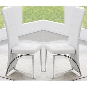 Ravenna White Faux Leather Dining Chairs In Pair