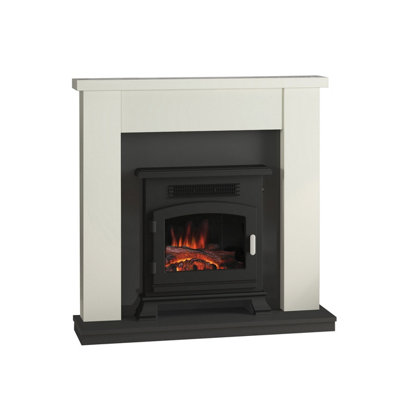 Ravensdale Soft White Timber Fireplace Suite with Inset Electric Stove
