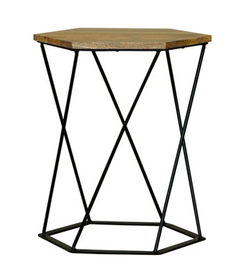 Ravi Hexagnol Lamp Table with Iron base - Mango Wood/Iron - L41 x W36 x H48 cm - Mango Light Finish