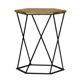 Ravi Hexagnol Lamp Table with Iron base - Mango Wood/Iron - L41 x W36 x H48 cm - Mango Light Finish