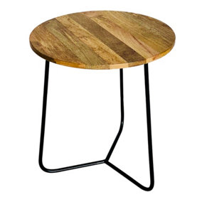Ravi Iron Base Soild Wood Top Side Table - L45 x W45 x H50 cm - Mango Light Finish