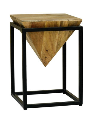 Ravi Iron Base Solid Wood Diamond Stool - Small - Mango Wood/Iron - L35 x W35 x H49 cm - Light Finish