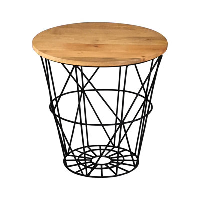 Ravi Iron Base Solid Wood Top Side Table - L50 x W50 x H50 cm - Mango Light Finish