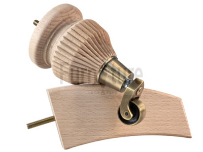 Raw Wood Replacement Furniture Legs 6 Inches with 2x Antique Brass Castors and 2x Back Feet 155mm High M8 Dowl Fixing