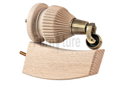 Raw Wood Replacement Furniture Legs 6 Inches with 2x Antique Brass Castors and 2x Back Feet 155mm High M8 Dowl Fixing