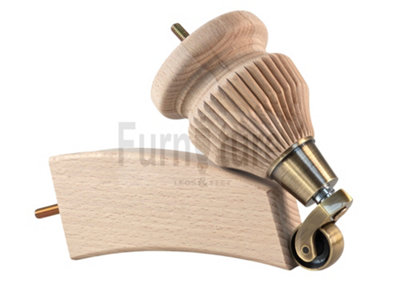 Raw Wood Replacement Furniture Legs 6 Inches with 2x Antique Brass Castors and 2x Back Feet 155mm High M8 Dowl Fixing