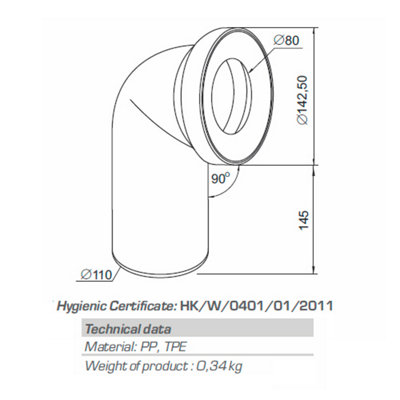 Rawiplast 110mm 90 Deg Elbow Toilet Waste Pan Connector Soil Water